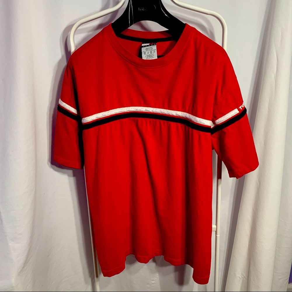 VINTAGE Tommy Hilfiger Red Patch Striped T-shirt